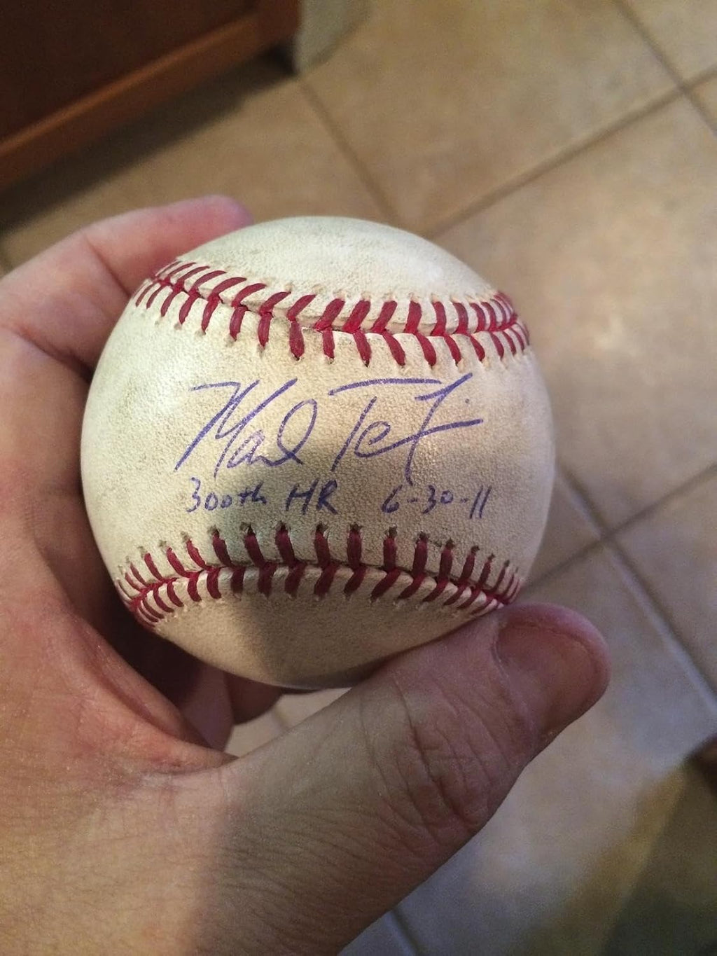 MARK TEIXEIRA MLB/JSA SIGNED INSCRIBED 300 HR GAME Game Used On 6-30-11 - MLB Autographed Game Used Baseballs