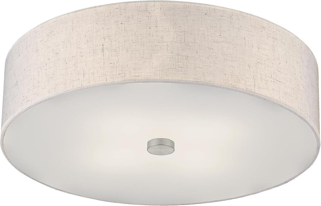 Livex Lighting 52136-91 Meridian Collection 4-Light Semi Flush Mount Ceiling Fixture with Oatmeal Color Fabric Hardback Drum Shade and Satin White Diffuser, Brushed Nickel