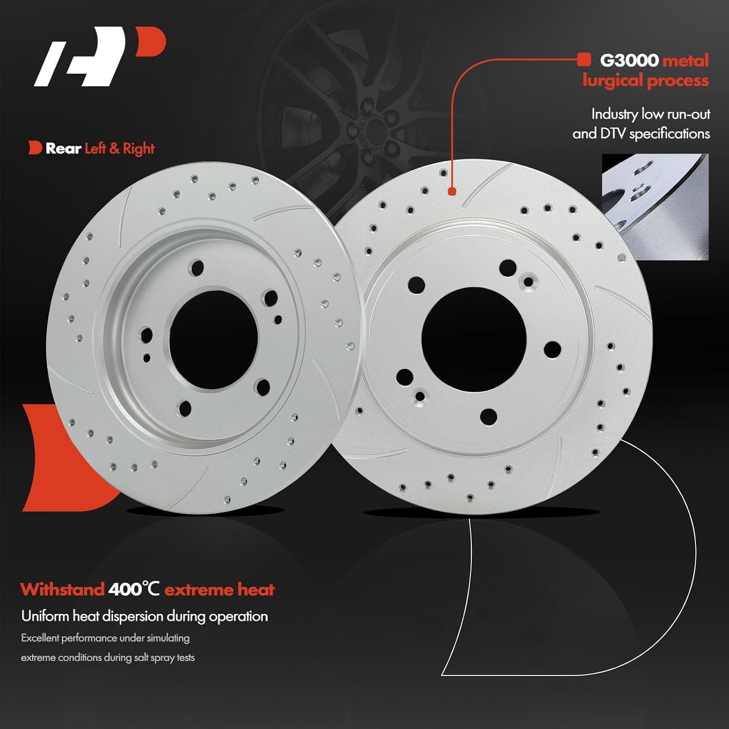 A-Premium Front and Rear Drilled and Slotted Disc Brake Rotors + Ceramic Pads Kit Compatible with Select Hyundai Models - Elantra 2017 2018 2019 2020, 12-PC Set