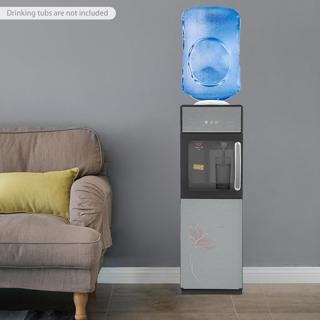 Bacocoo Freestanding Hot&Cold Water Dispenser for Home Office, Top Loading Water Dispenser with Hot,Cold Room Temp, Grey&Black Compact Space-Saving Design.