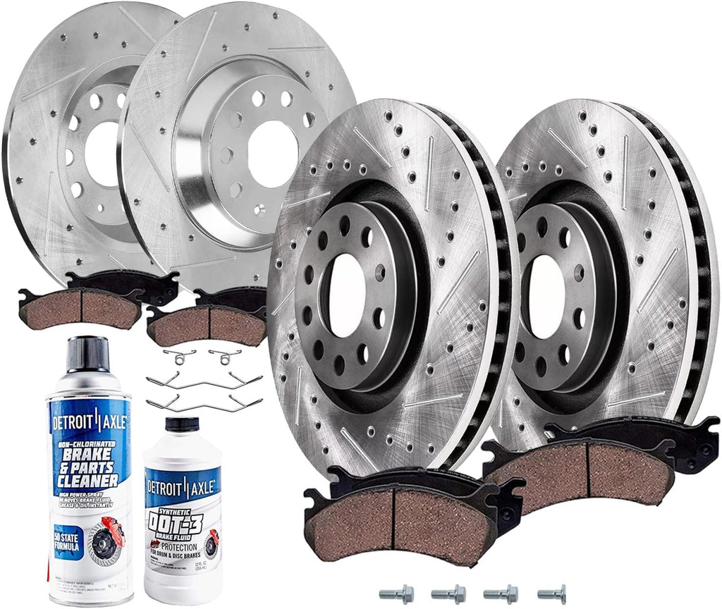 Detroit Axle - Brake Kit for Volkswagen 2019 2020 2021 Jetta 11.34' inch Front and 11.81' inch Rear Drilled and Slotted Disc Brake Rotors Ceramic Brakes Pads with Hardware Replacement