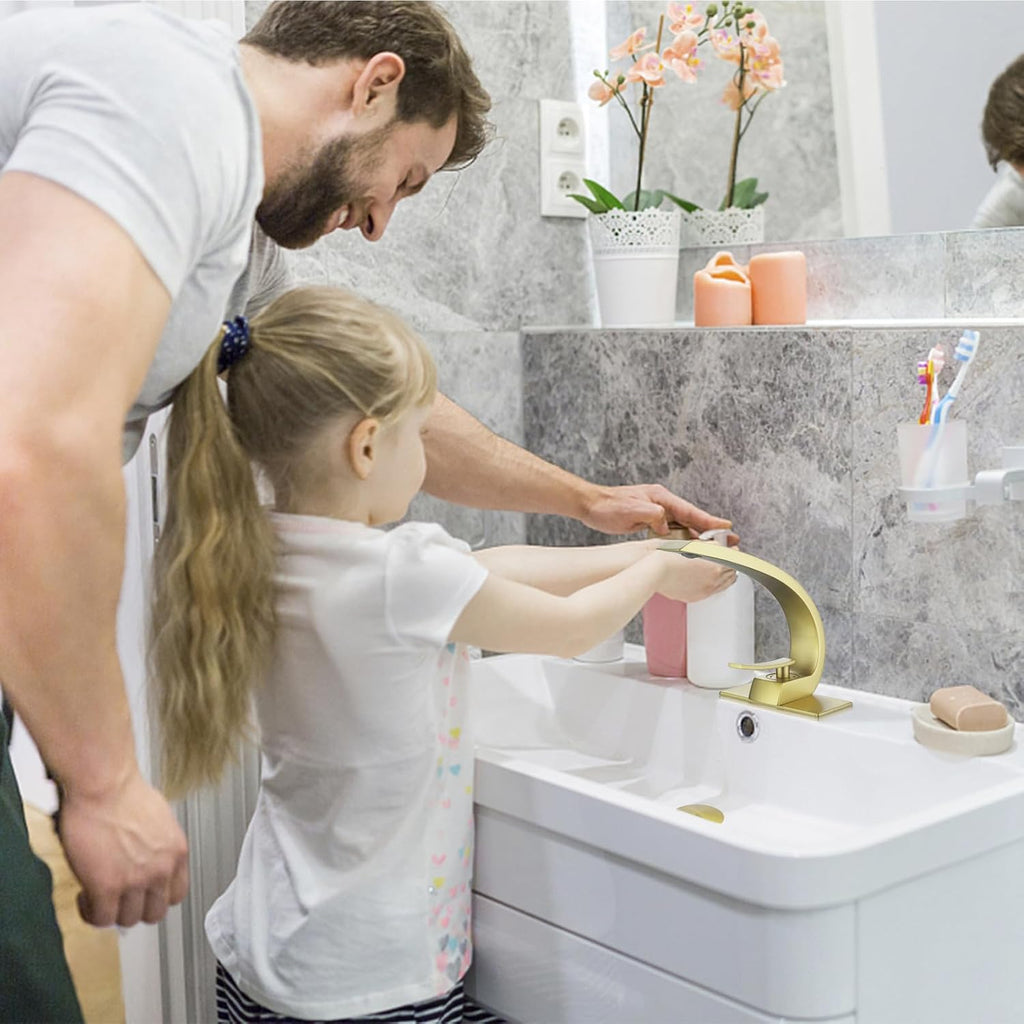 Bathroom Faucet Brushed Gold,Bathroom Sink Faucet for Sink 1 Hole or 3 Hole Mount Single Handle Basin Mixer with 6-inch 10-inch Deckplate