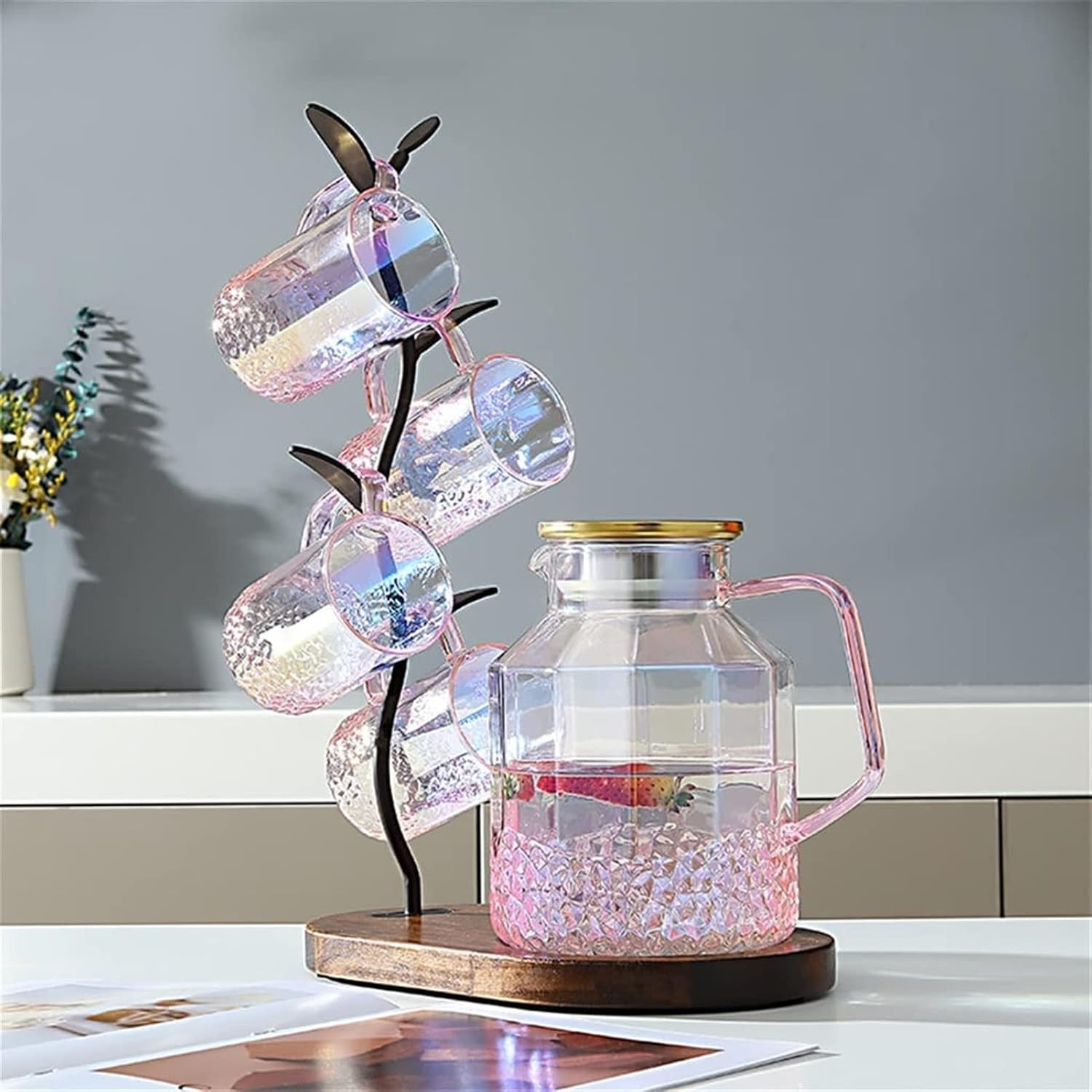 Symphony Pink Cold Kettle Household High Borosilicate Glass High Temperature Hot and Cold Kettle Water Cup Set