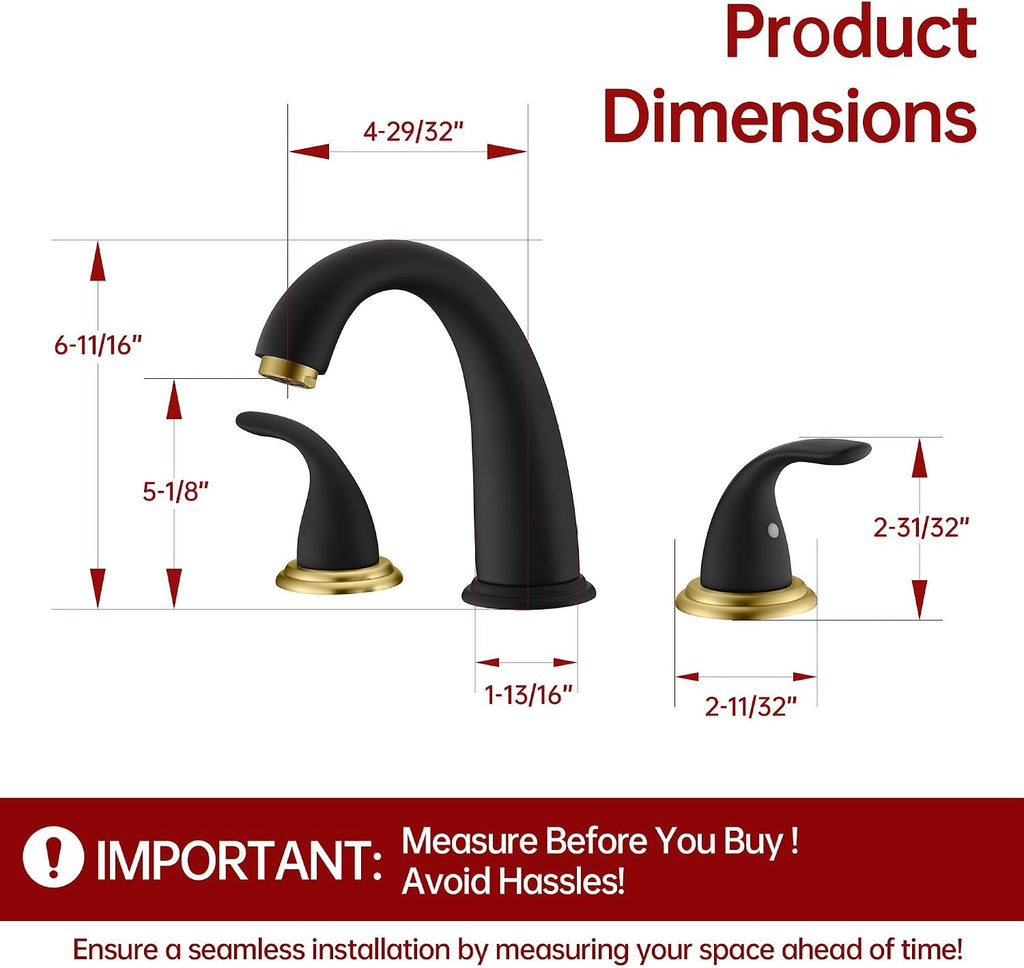 SUMERAIN 2 Handle Widespread Roman Bathtub Faucet Tub Filler with Valve, Black and Gold Finish