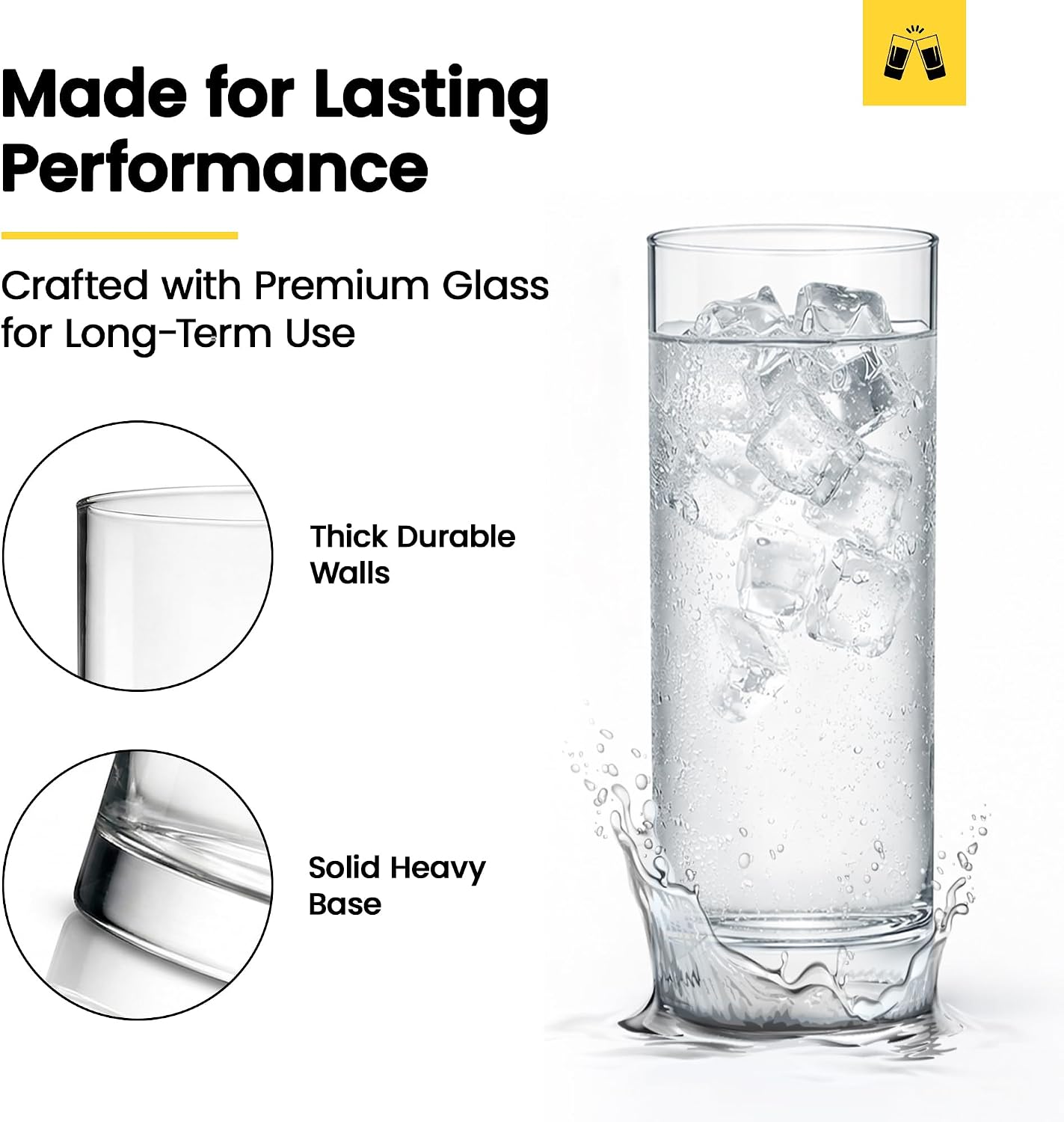 LEMONSODA Highball Glasses 12oz Set of 48 | Lead-Free Glass Durable Weighted Base | Dishwasher Safe Cocktail Glassware for Mojito Whiskey Iced Tea Water | Gift Box Included Modern Design