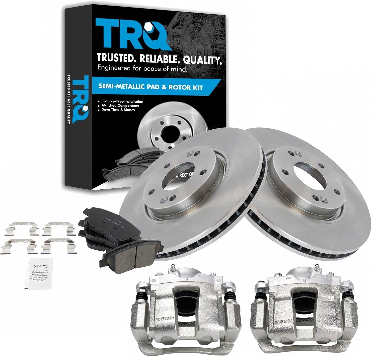 TRQ Front Brake Pad and Rotor Set Ceramic Vented Rotors Calipers Compatible with 2011-2015 Hyundai Sonata 2011-2016 Kia Optima