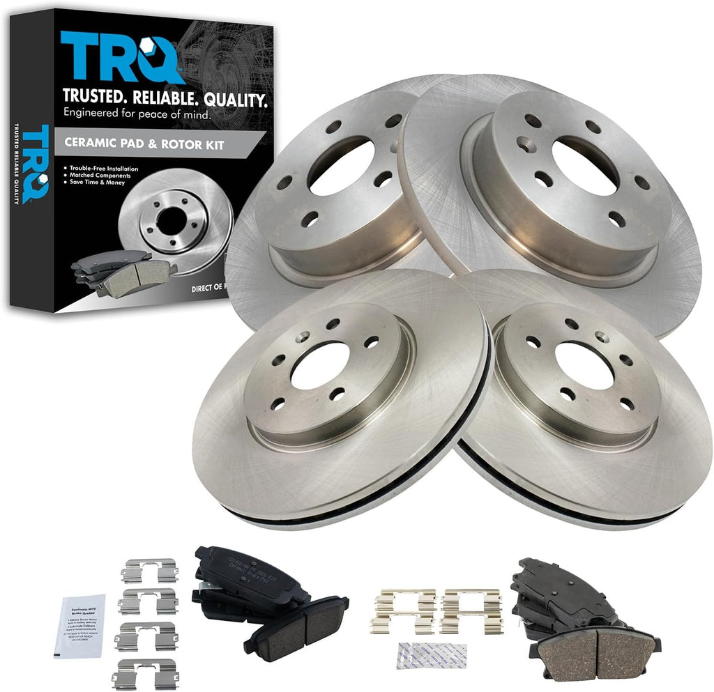 TRQ Front Rear Brake Pad and Rotor Set Ceramic Vented Solid Rotors Compatible with 2013-2017 Buick Encore 2015-2017 Chevrolet Trax