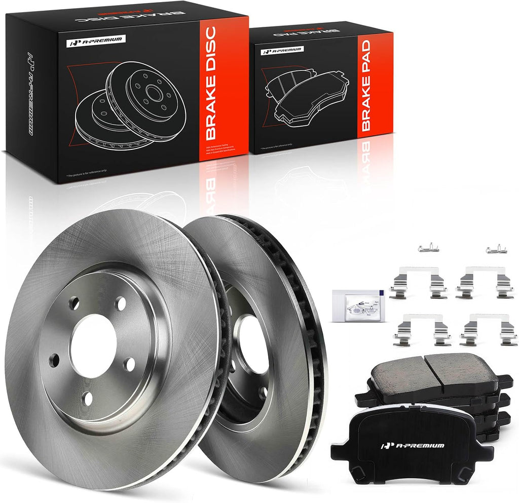 A-Premium 11.65 inch (296mm) Front Vented Disc Brake Rotors + Ceramic Pads kit Compatible with Select Chevy, Pontiac and Saturn Models - Malibu 04-12, Cobalt 2008, G5 07-09, G6 06-10, Aura 07-09