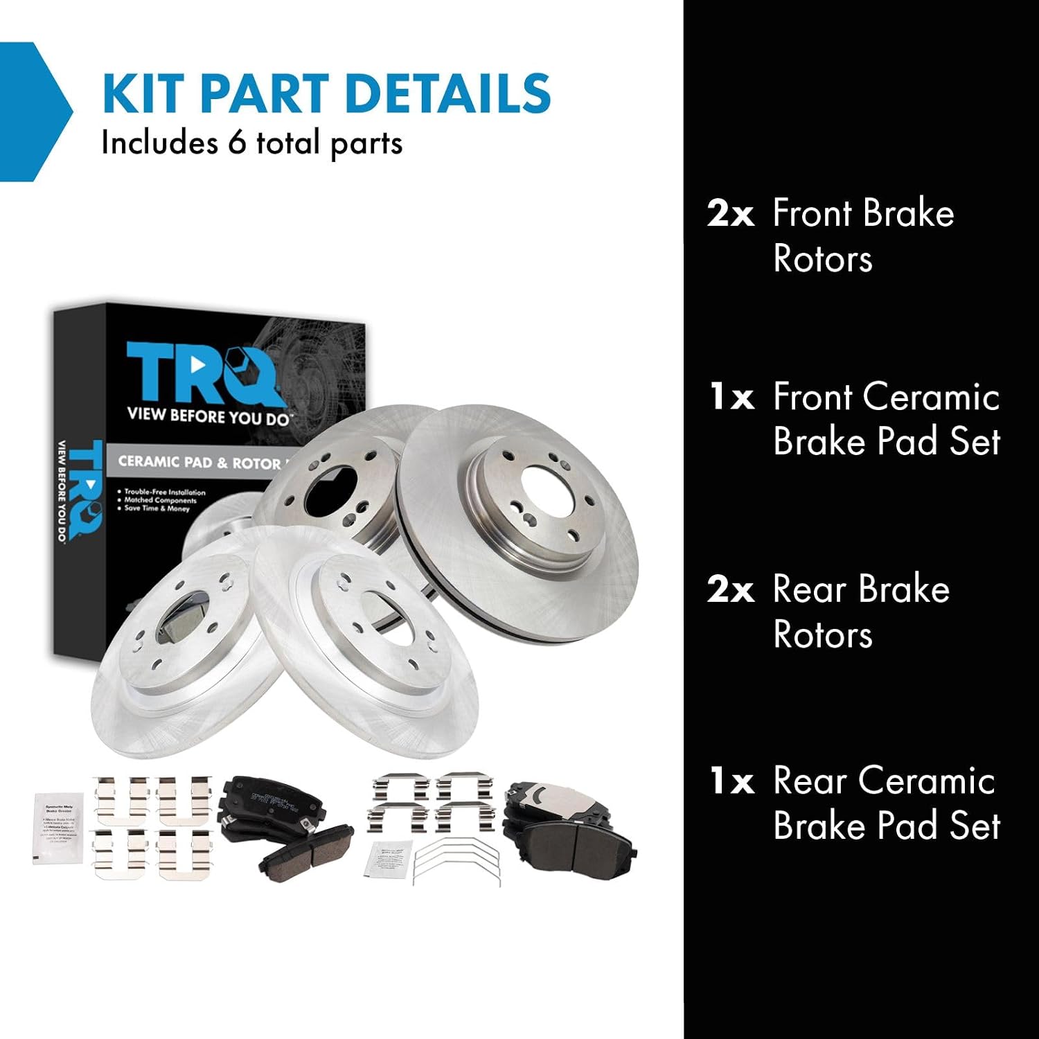 TRQ Front and Rear Brake Pad and Rotor Set Ceramic Compatible with 2018-2020 Hyundai Kona