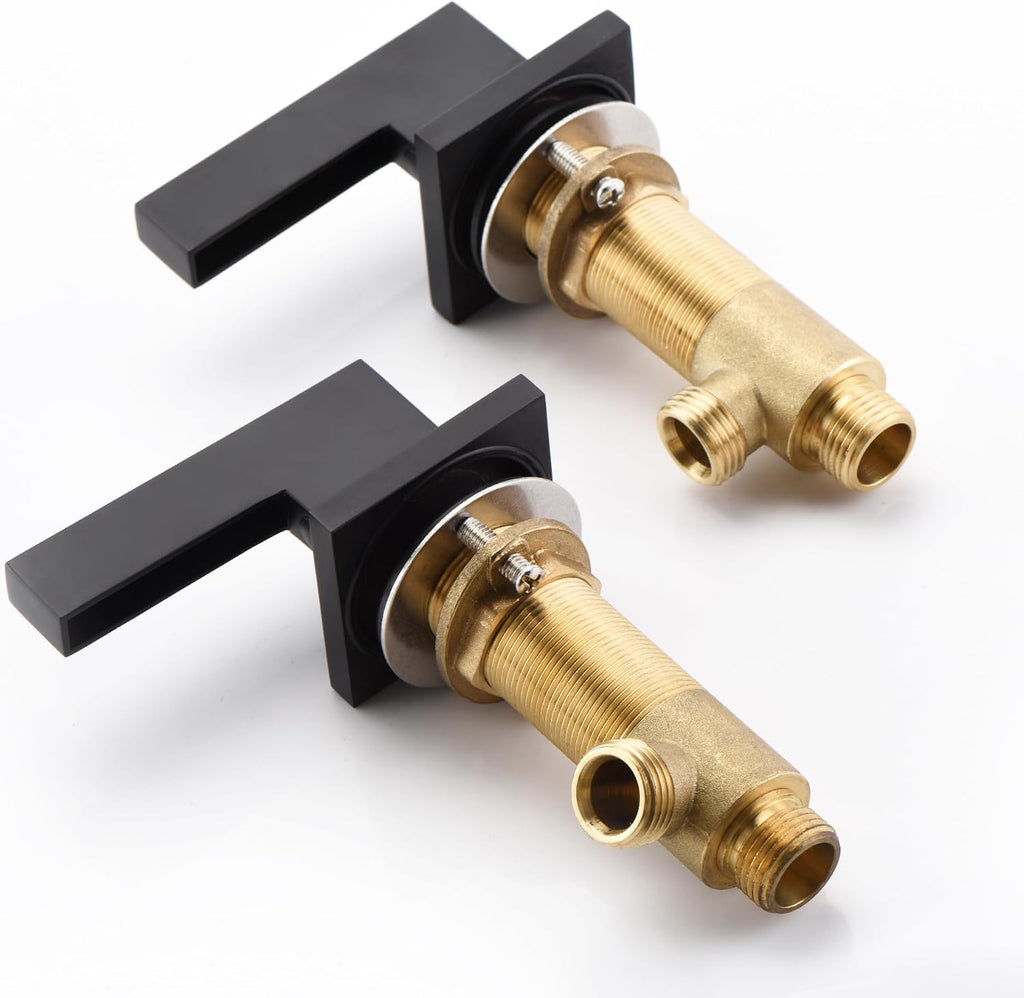 Sumerain Widespread Matte Black Waterfall Bathroom Sink Faucet 8 Inch 3 Hole Lavatory Faucet Vanity Faucet with Brass Valve