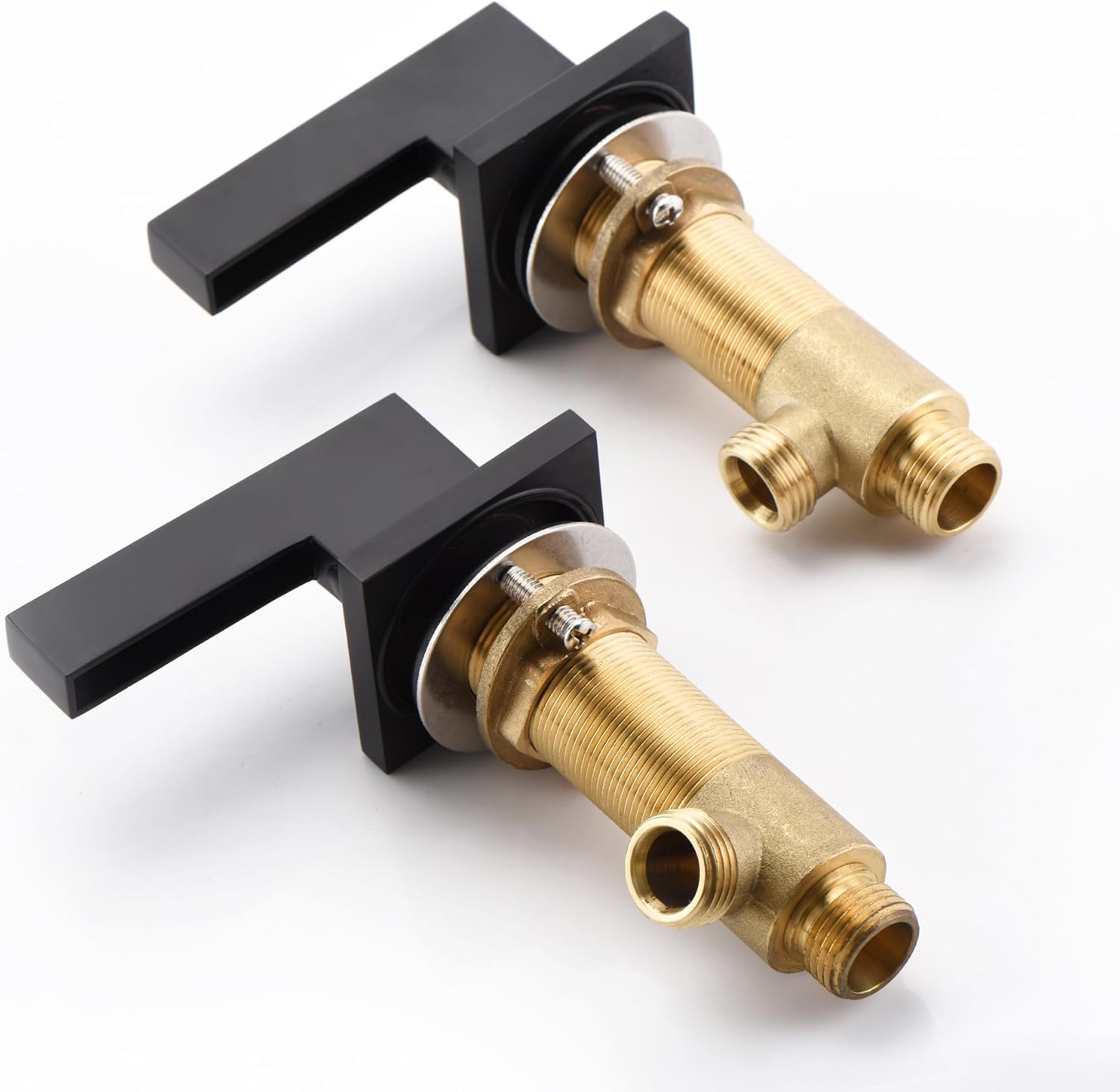 Sumerain Widespread Matte Black Waterfall Bathroom Sink Faucet 8 Inch 3 Hole Lavatory Faucet Vanity Faucet with Brass Valve