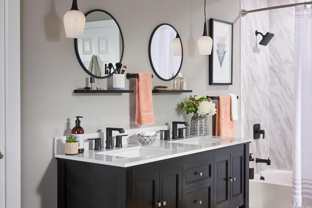 Moen T6708BL Genta LX Two-Handle Widespread Modern Bathroom Faucet, Valve Required, Matte Black