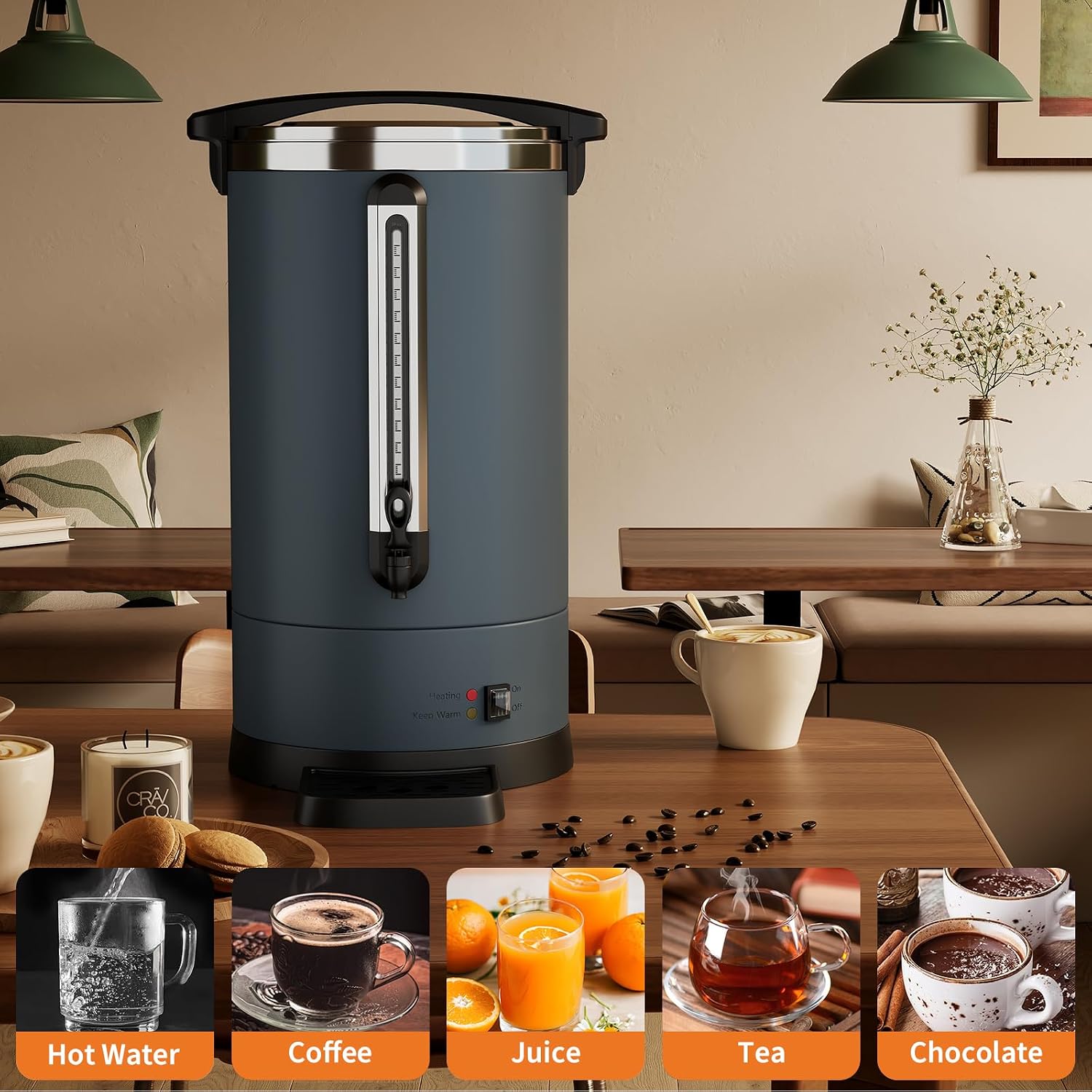 TROPOW Double Wall Insulated Commercial Coffee Urn - 12L/3.2Gal Stainless Steel Electric Coffee Maker - Fast Brew Beverage & Water Dispenser, Large Capacity for Catering, Parties, Weddings - 12L