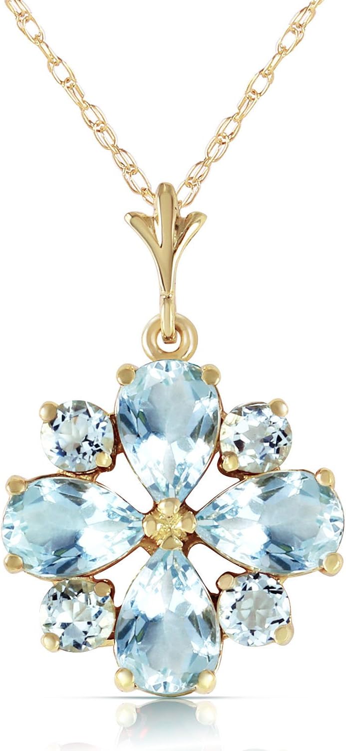 Galaxy Gold GG 14K Yellow Gold Natural Aquamarine Pendant Necklace - March Birthstone - Courage & Clarity - 16' to 24' - Fine Jewelry for Women