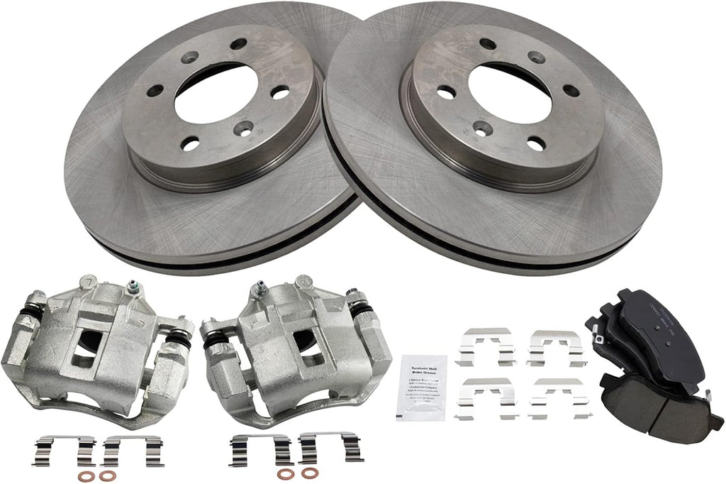 TRQ Front Brake Pad and Rotor Set Ceramic Vented Rotors Calipers Compatible with 2012 Kia Rio