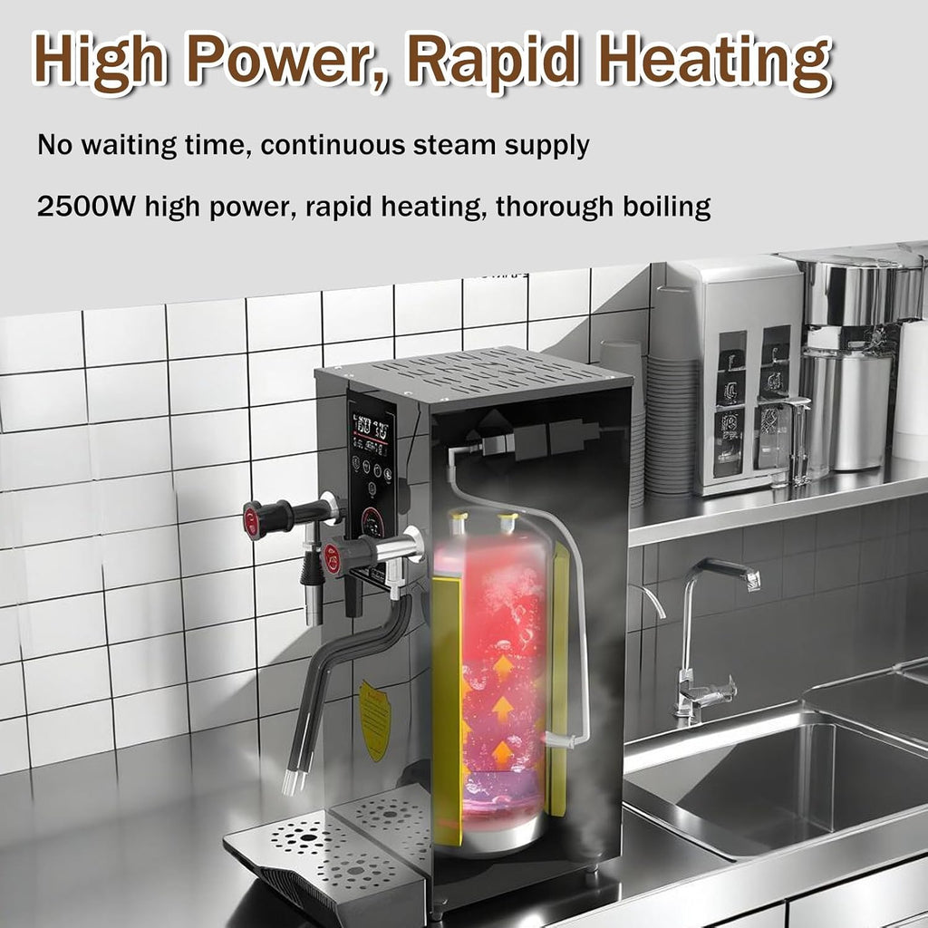 12L/3.2Gal Commercial Automatic Milk Frother, 2500W Electric Countertop Water Dispenser,Stainless Steel Boiler for Boba Tea, Hotel, Restaurant, Office Use White-220V