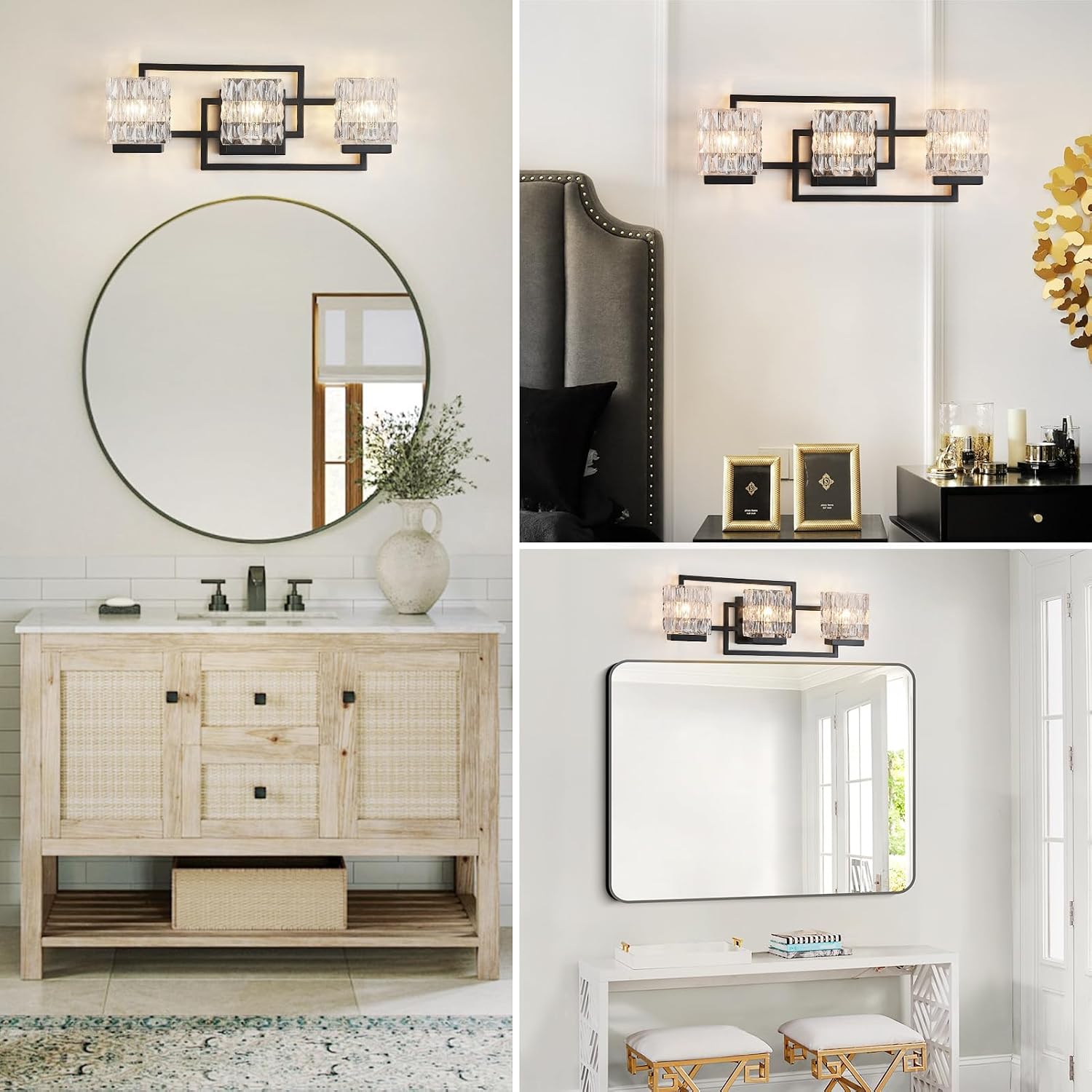 Bathroom Light Fixture Vanity Lighting Fixtures Over Mirror 3 Lights Matte Black Wall Mount Metal Hardwired Bedroom Wall Scone
