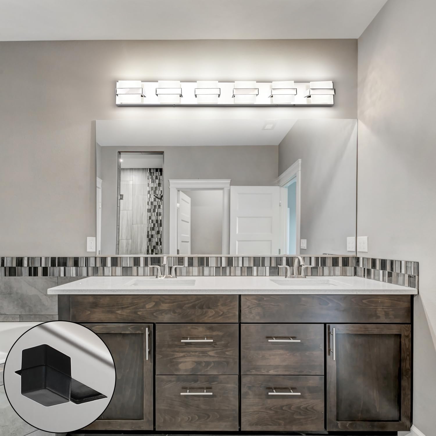 SOLFART Adjustable 6 Lights Black Bathroom Vanity Light Modern LED Vanity Light Fixtures Bathroom Lighting Fixtures for Mirror 41 inch 5 Color Dimmable 5CCT