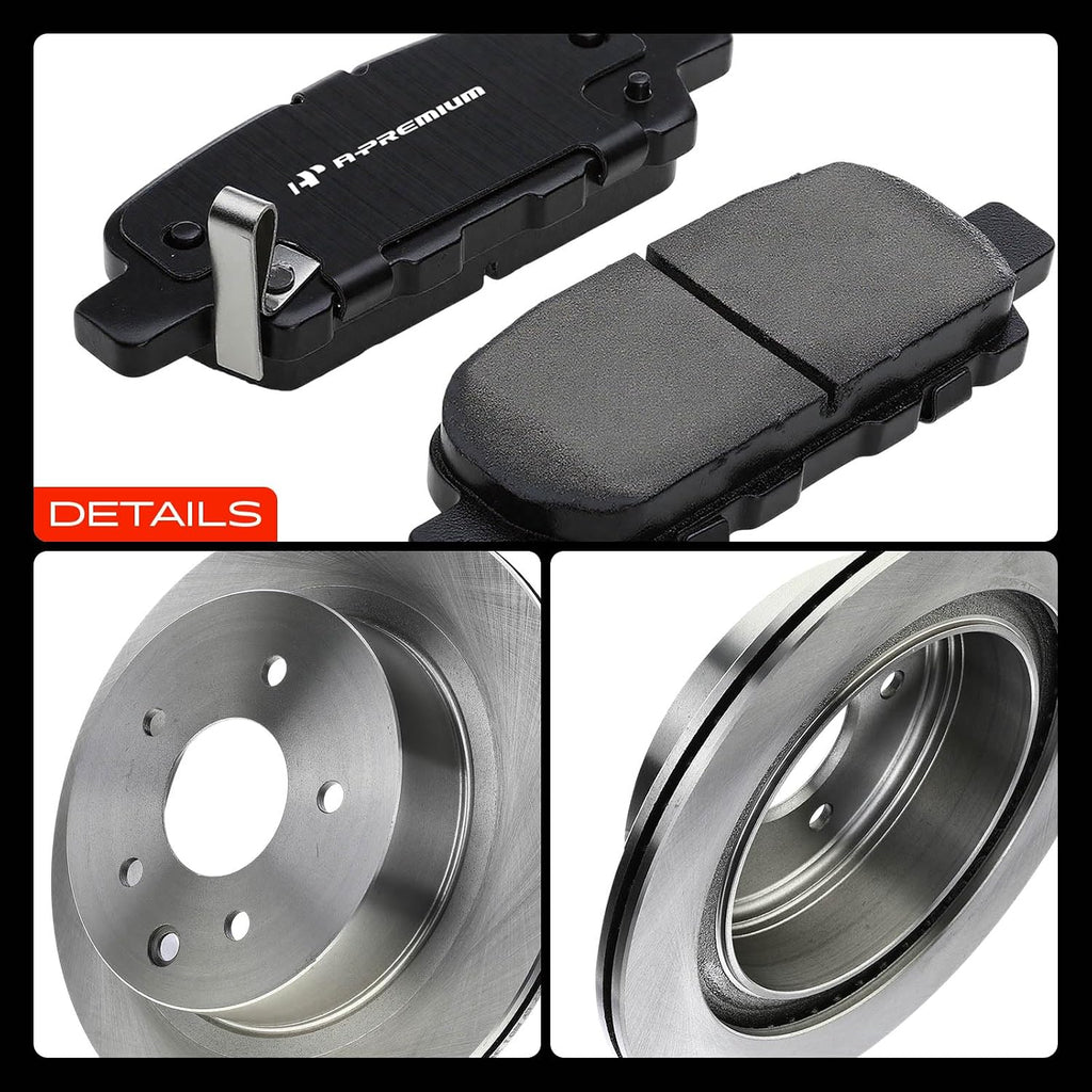 A-Premium 11.49 inch (291.85mm) Rear Vented Disc Brake Rotors + Ceramic Pads kit Compatible with Select Nissan and Infiniti Models - LEAF, Rogue, Rogue Sport, G35, 350Z, Juke, X-Trail, Rogue Select