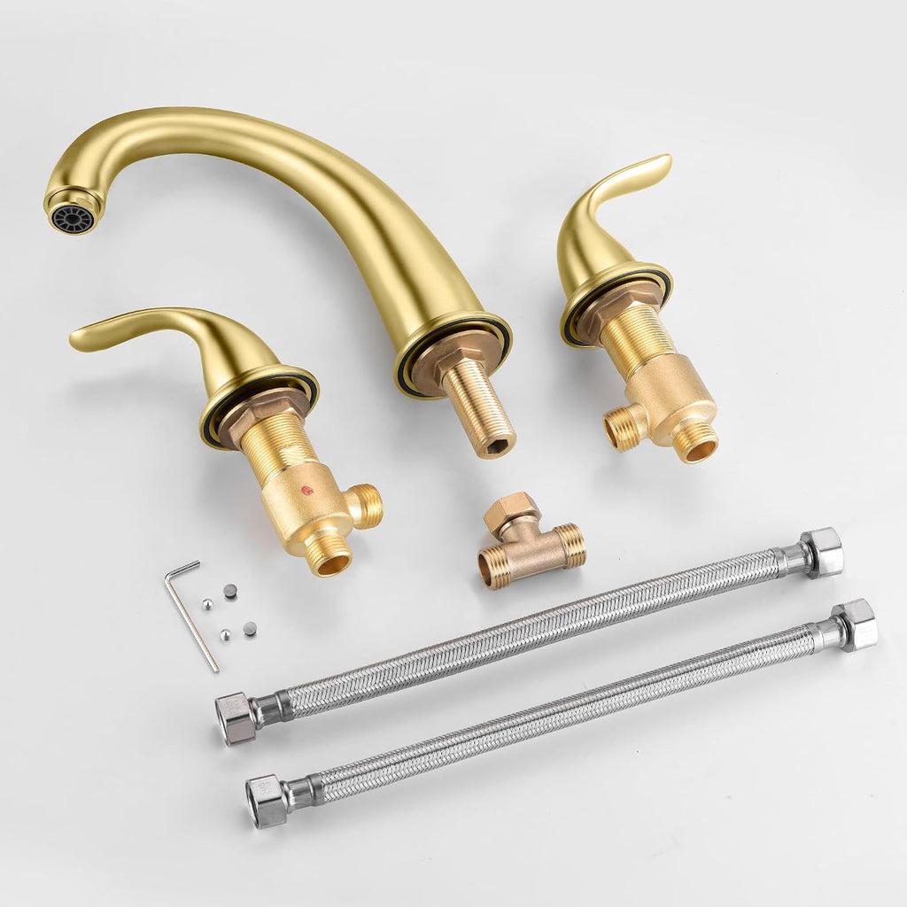 SUMERAIN 2-Handle Widespread Roman Bathtub Faucet Tub Filler with Valve Brushed Gold