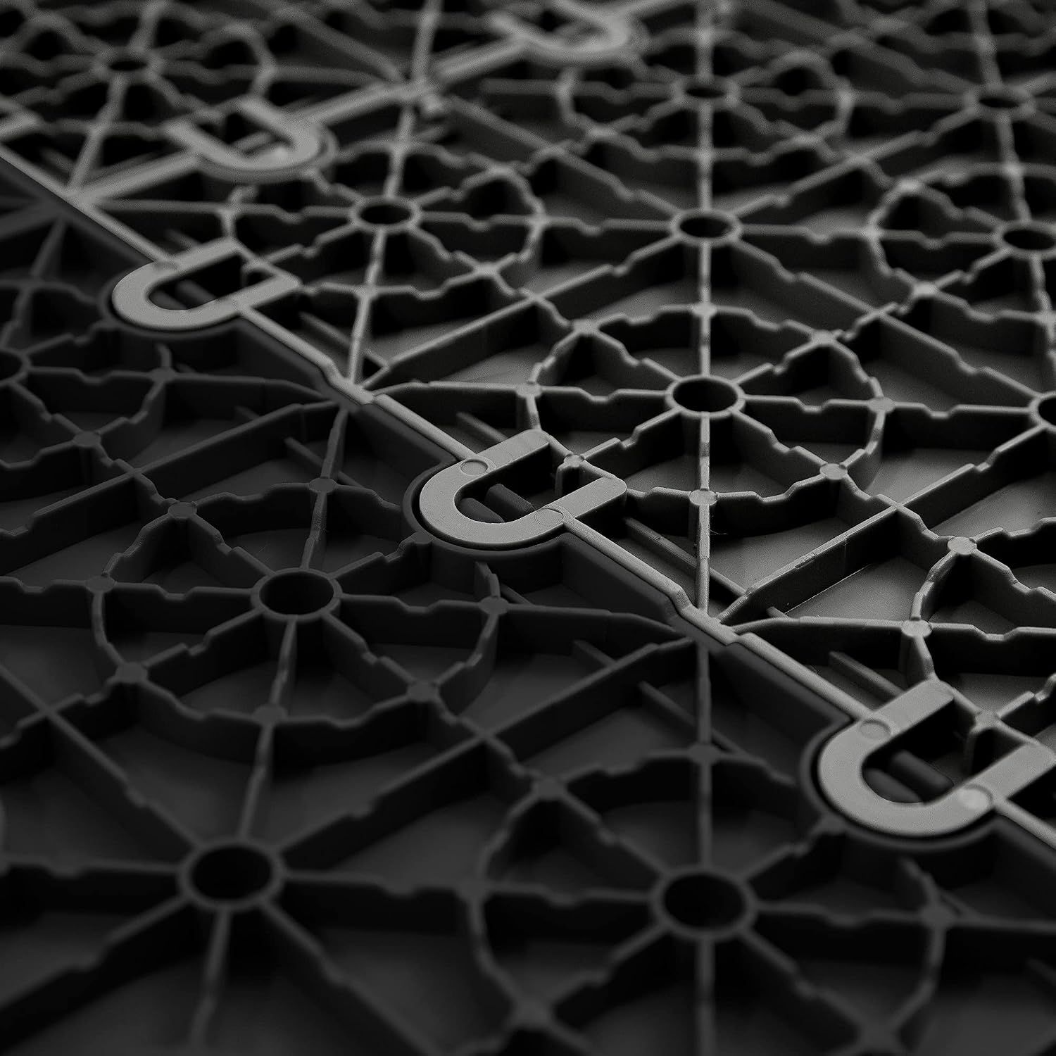 IncStores ⅜ Inch Thick Nitro Interlocking Garage Floor Tiles | Plastic Floor Tile Set for Parking, Protecting, and Displaying Motorcycles | 12'x12' Tiles, Diamond-Top, Black/Graphite