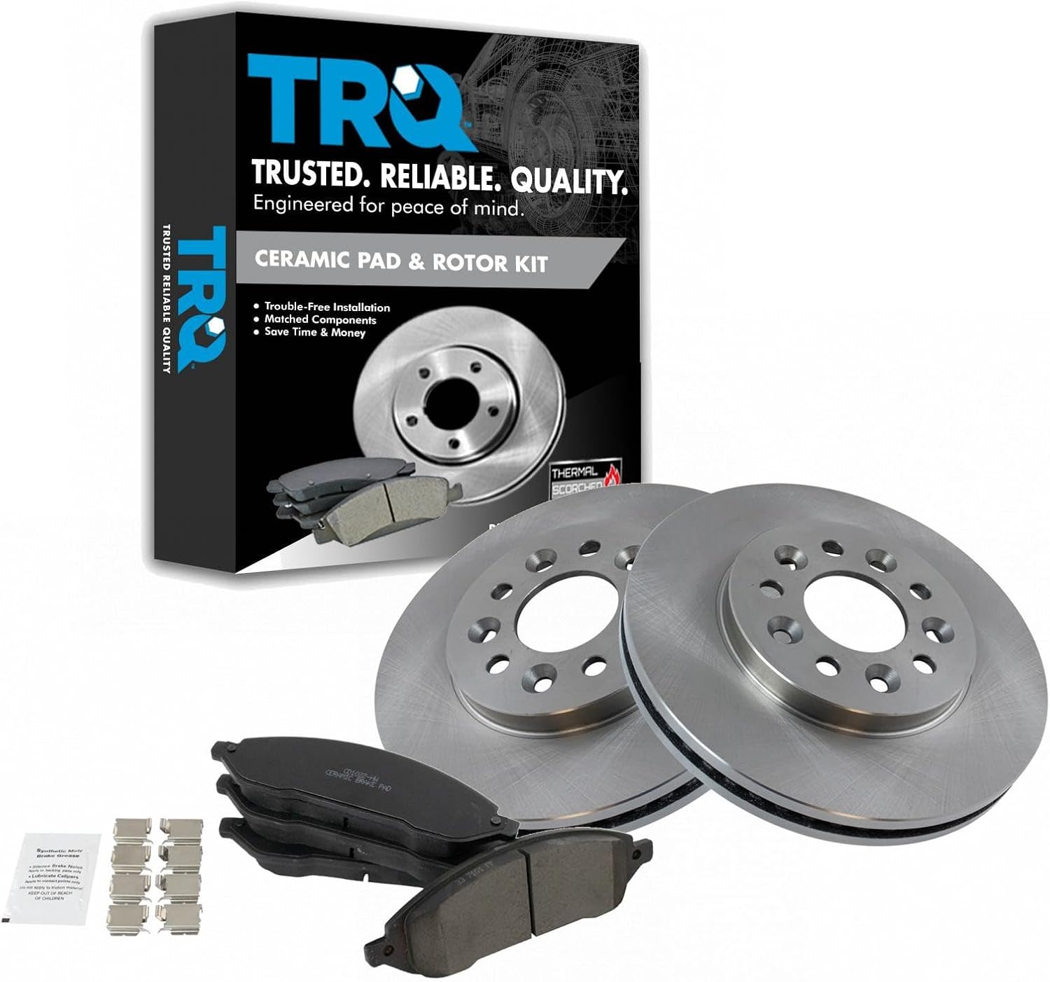 TRQ Front Brake Pad and Rotor Set Ceramic Vented Rotors Compatible with 2004-2007 Ford Freestar 2004-2007 Monterey