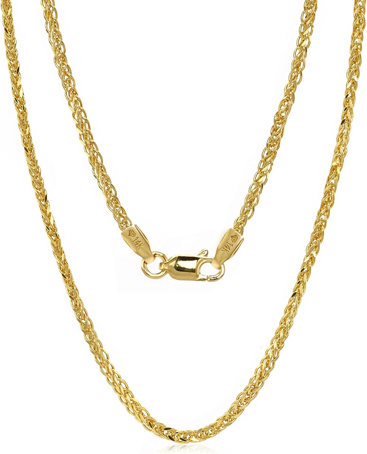 JEWELHEART 10K and 14K Gold Square Wheat Chain 1.5mm 1.7mm 2.2mm 2.6mm 3.2mm 3.9mm 4.5mm Yellow Real Gold Chains Diamond Cut Braided Franco Chain Necklace For Women with Lobster Clasp 16' 18' 20' 22' 24'