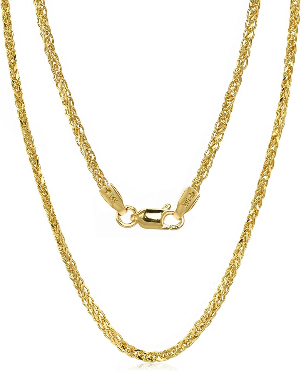 JEWELHEART 10K and 14K Gold Square Wheat Chain 1.5mm 1.7mm 2.2mm 2.6mm 3.2mm 3.9mm 4.5mm Yellow Real Gold Chains Diamond Cut Braided Franco Chain Necklace For Women with Lobster Clasp 16' 18' 20' 22' 24'