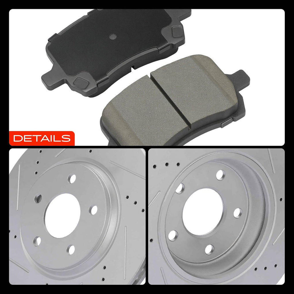 A-Premium 11.65 inch (296mm) Front Drilled and Slotted Disc Brake Rotors + Ceramic Pads Kit Compatible with Chevy, Pontiac and Saturn Models - Malibu 04-12, Cobalt 2008, G5 07-09, G6 06-10, Aura 07-09