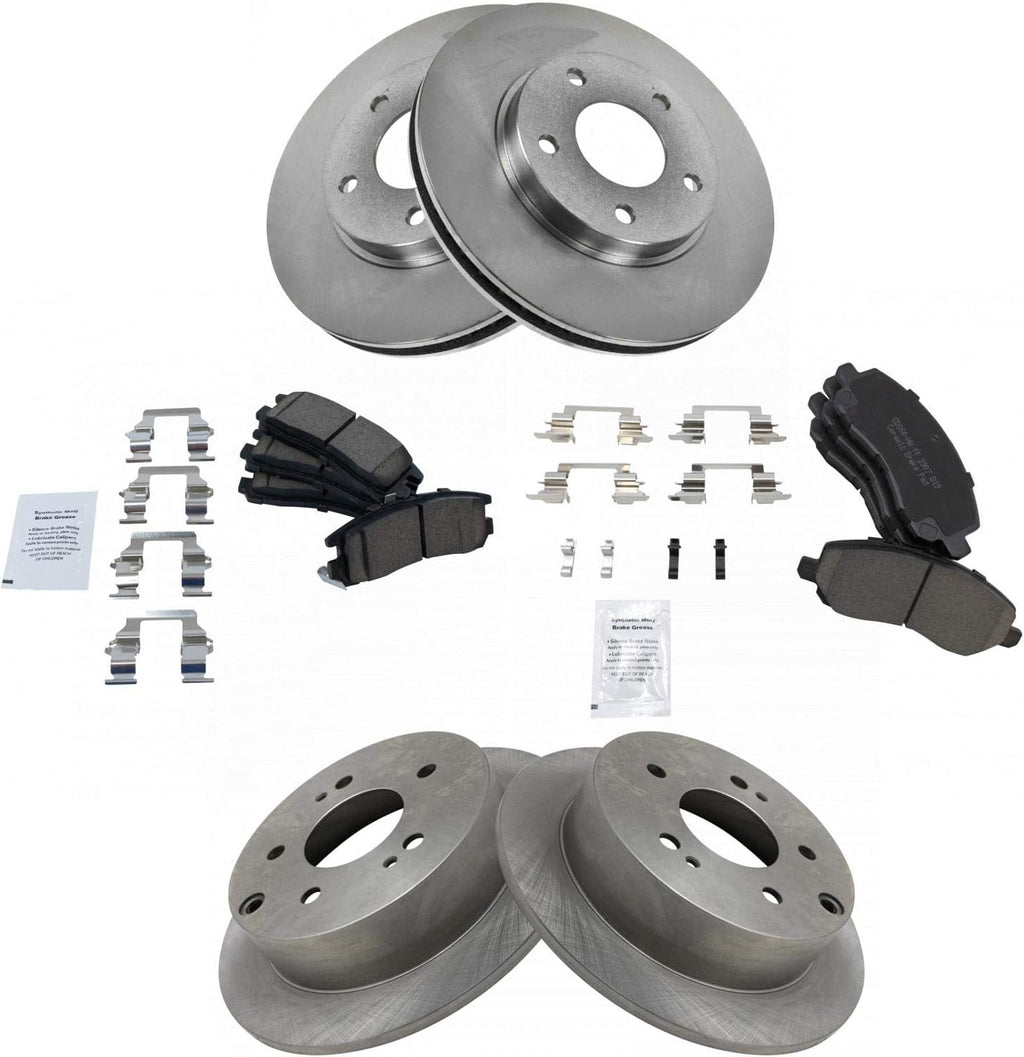 TRQ Front and Rear Brake Pad and Rotor Set Ceramic Compatible with 2004-2012 Mitsubishi Galant