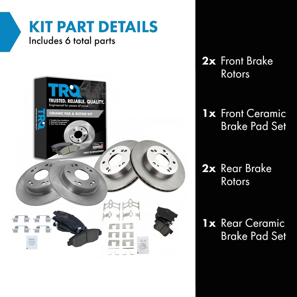 TRQ Front and Rear Ceramic Brake Pad and Rotor Set Compatible with 2006-2008 Honda Civic EX 2009-2010 Honda Civic EX with 5 Lug Wheels 2011