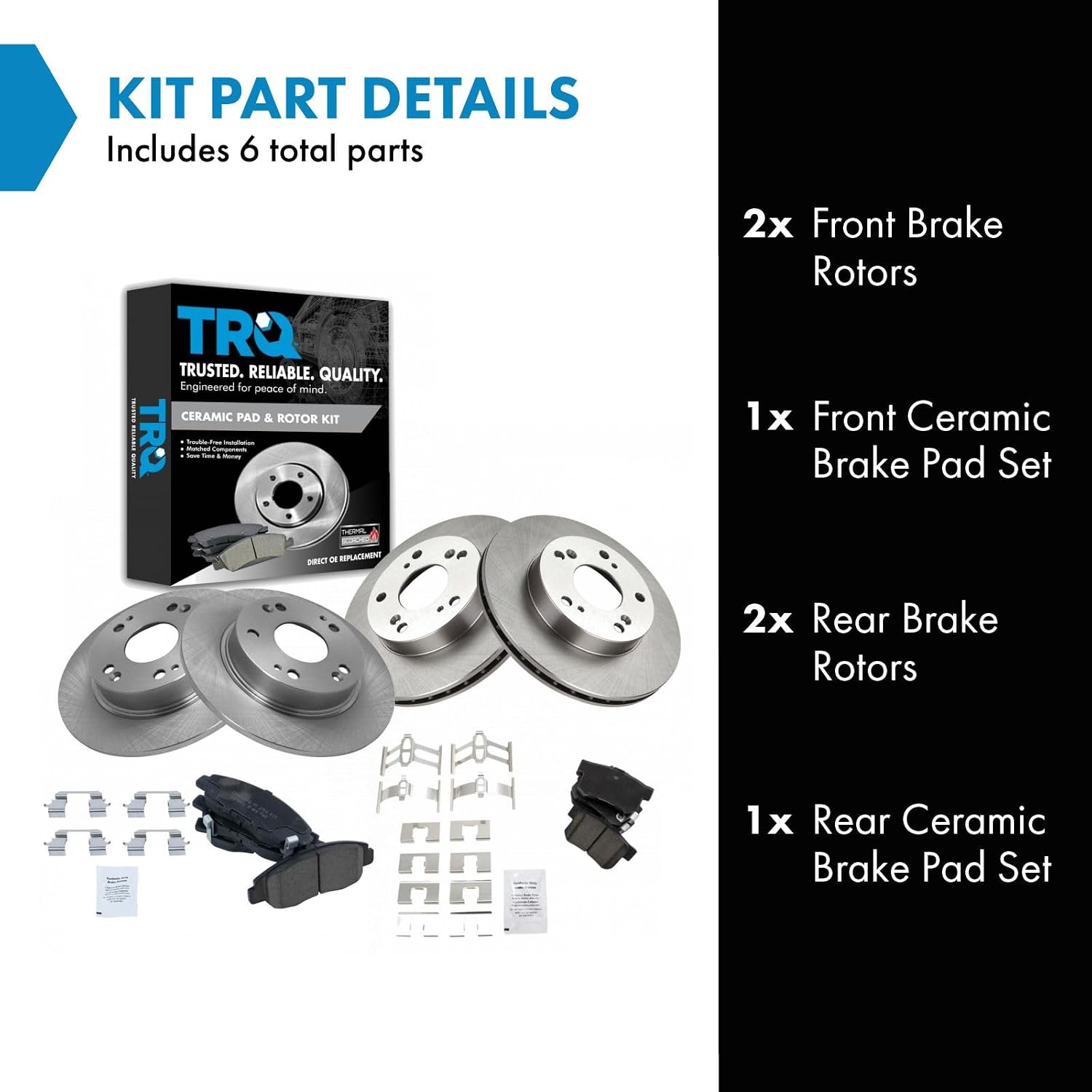 TRQ Front and Rear Ceramic Brake Pad and Rotor Set Compatible with 2006-2008 Honda Civic EX 2009-2010 Honda Civic EX with 5 Lug Wheels 2011
