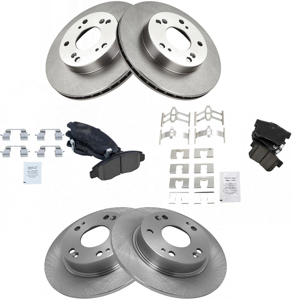 TRQ Front and Rear Ceramic Brake Pad and Rotor Set Compatible with 2006-2008 Honda Civic EX 2009-2010 Honda Civic EX with 5 Lug Wheels 2011