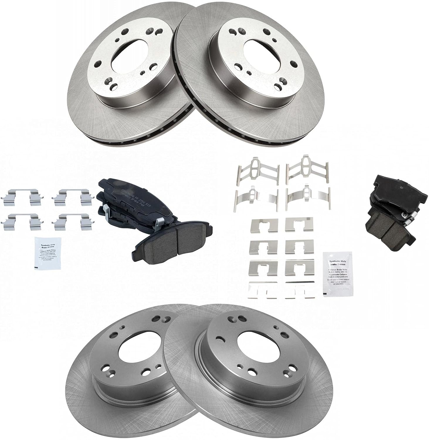 TRQ Front and Rear Ceramic Brake Pad and Rotor Set Compatible with 2006-2008 Honda Civic EX 2009-2010 Honda Civic EX with 5 Lug Wheels 2011
