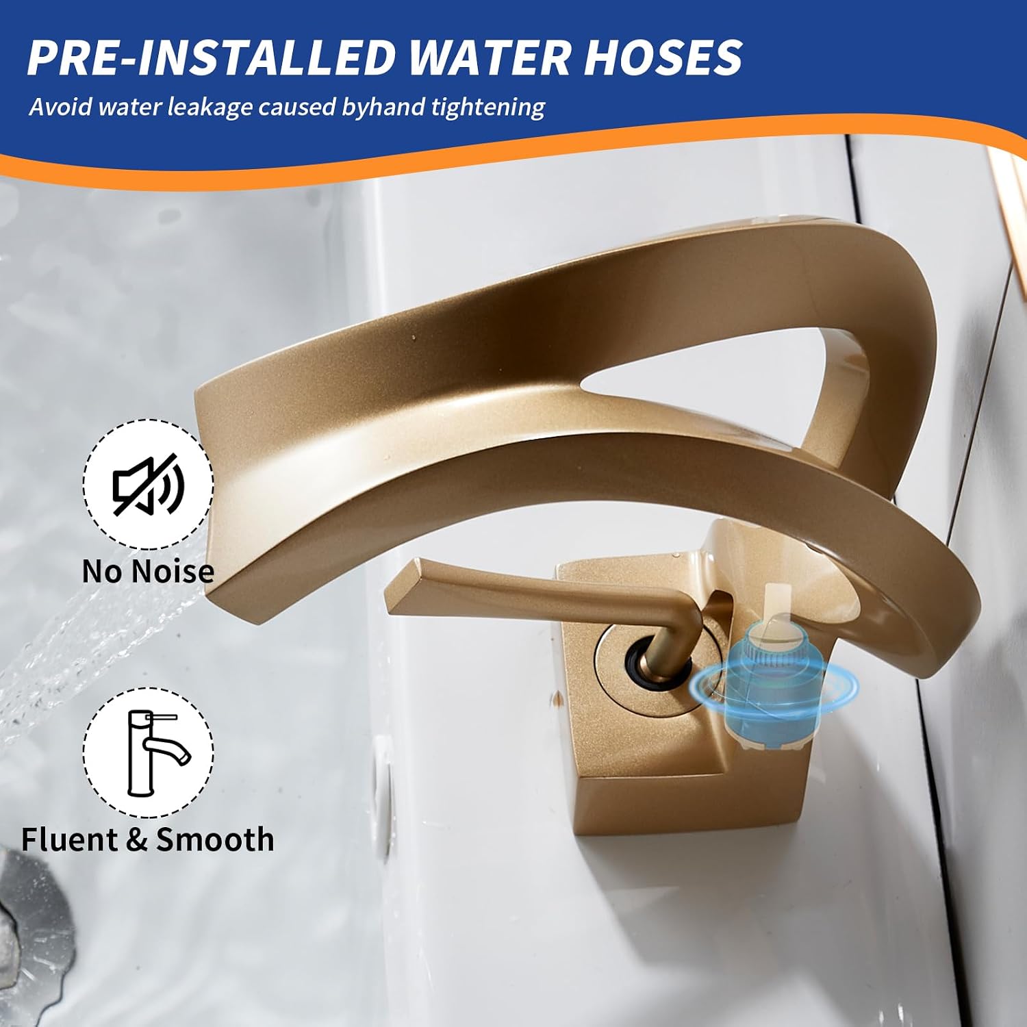 One Hole Bathroom Sink Faucet Waterfall Champagne Gold Single Handle Elegant Vanity Basin Deck Mount Lavatory Brass Creative Hollowed Body Antique Design