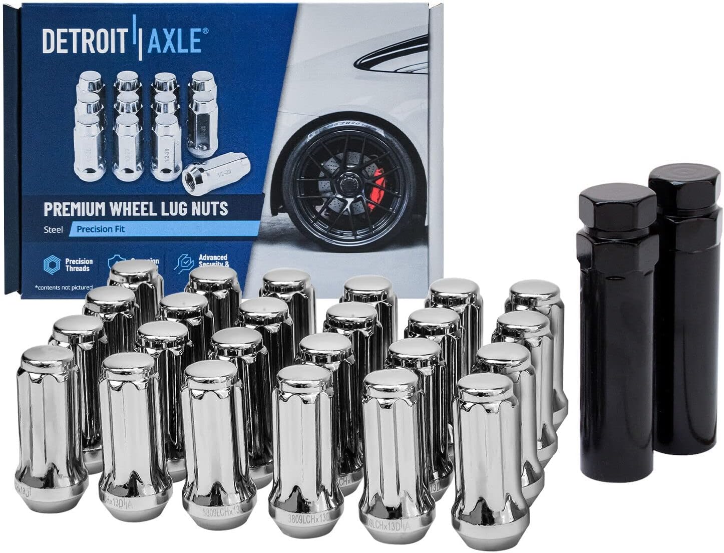 Detroit Axle - 4WD Front Drilled Rotors Brake Pads Wheel Hubs + 24pc Lug Nuts w/keys Replacement for Sierra Silverado 1500 Tahoe Escalade ESV EXT - 32pc Set
