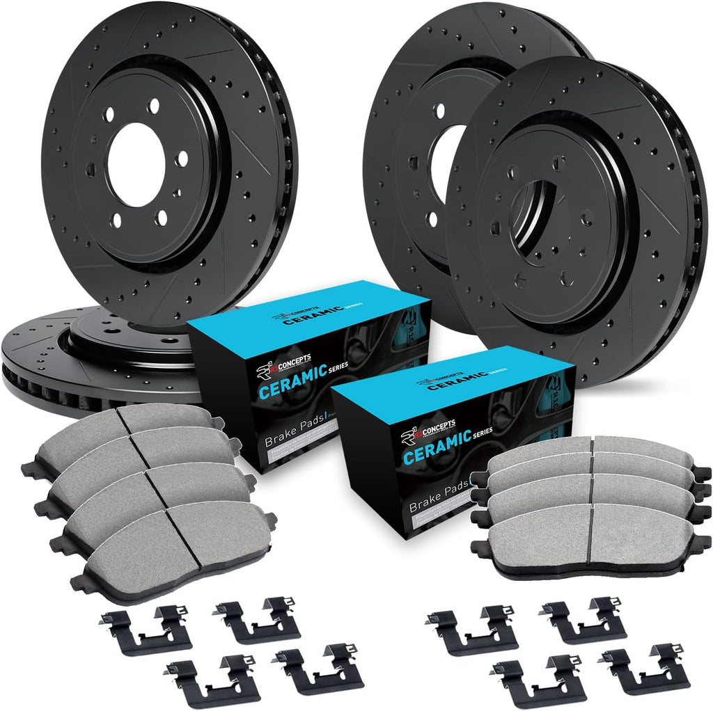 R1 Concepts Front and Rear Brake Kit Fits 2015-2020 Chevrolet Colorado; 2015-2020 GMC Canyon| Ceramic Pads, Drilled Slotted Rotors| Hardware| 12.2' Front & 12.8' Rear