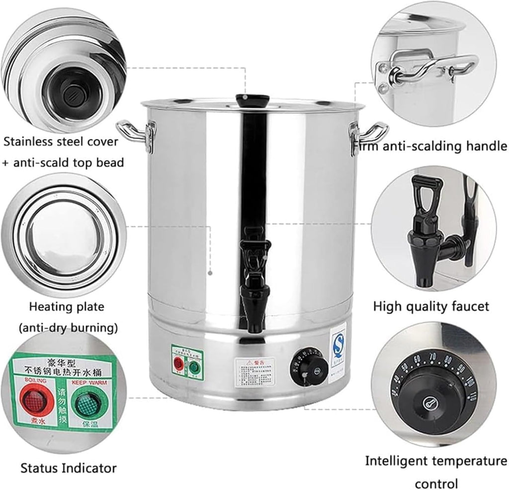 Commercial Coffee Urn, 20L/30L/40L Stainless Steel Electric Juice Maker With Lid Large Hot Water Dispenser For Catering Cafe Wedding Reception(No faucet,30L)