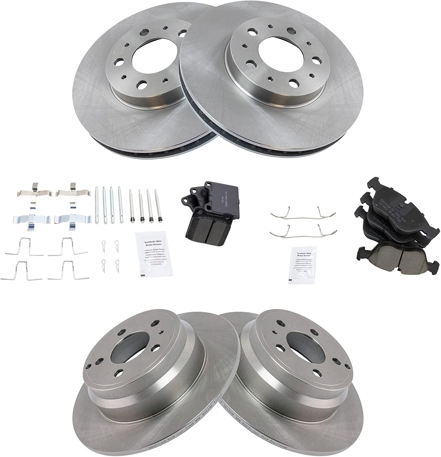 TRQ Front and Rear Brake Pad and Rotor Set Ceramic Vented Rotors 280mm Front Diameter Compatible with 1994-1997 Volvo 850 1998-2004 C70 1998-2000 S70 V70