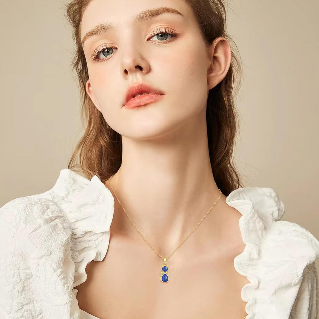 DOVRAN 14K Solid Gold Cat/Butterfly/Heart/Teardrop Necklace for Women 14K Gold Opal/Lapis Lazuli/Black Onyx Pendant Jewelry Gift for Women