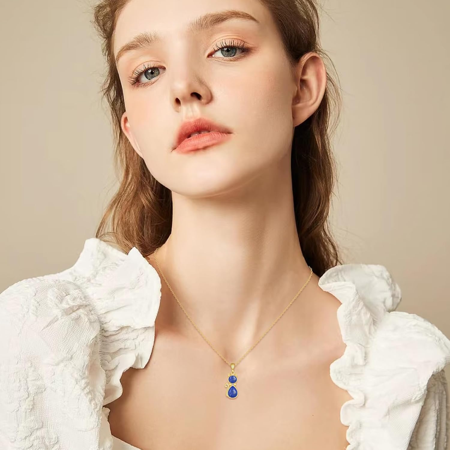 DOVRAN 14K Solid Gold Cat/Butterfly/Heart/Teardrop Necklace for Women 14K Gold Opal/Lapis Lazuli/Black Onyx Pendant Jewelry Gift for Women