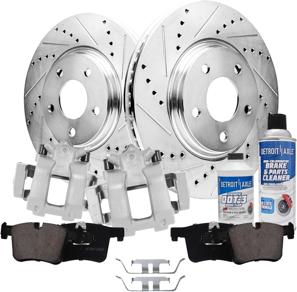 Detroit Axle - Front Drilled Brake Rotors Calipers w/Bracket + Brake Pads Kit Replacement for BMW 328i 330i GT xDrive 428i - 8pc Set