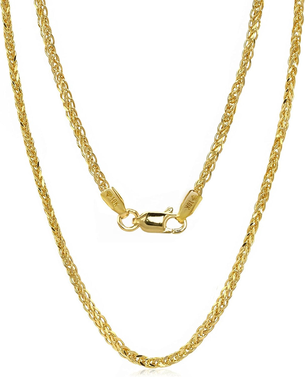 JEWELHEART 10K and 14K Gold Square Wheat Chain 1.5mm 1.7mm 2.2mm 2.6mm 3.2mm 3.9mm 4.5mm Yellow Real Gold Chains Diamond Cut Braided Franco Chain Necklace For Women with Lobster Clasp 16' 18' 20' 22' 24'
