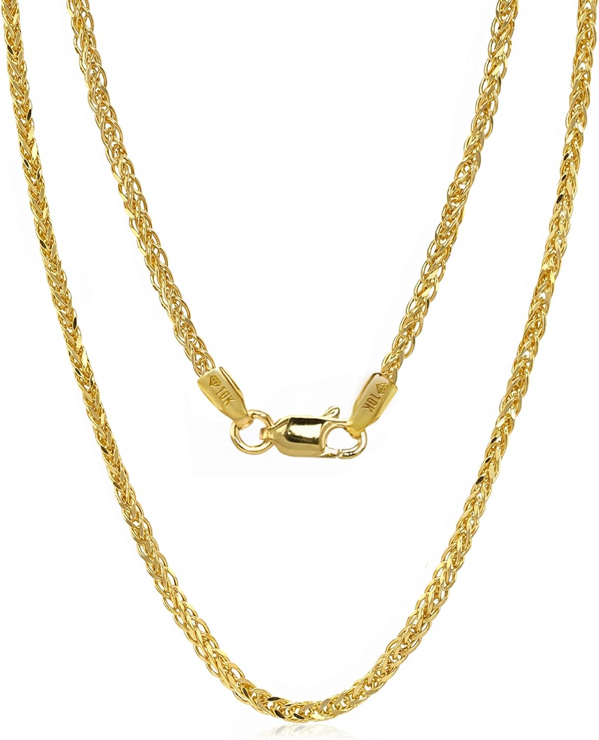 JEWELHEART 10K and 14K Gold Square Wheat Chain 1.5mm 1.7mm 2.2mm 2.6mm 3.2mm 3.9mm 4.5mm Yellow Real Gold Chains Diamond Cut Braided Franco Chain Necklace For Women with Lobster Clasp 16' 18' 20' 22' 24'