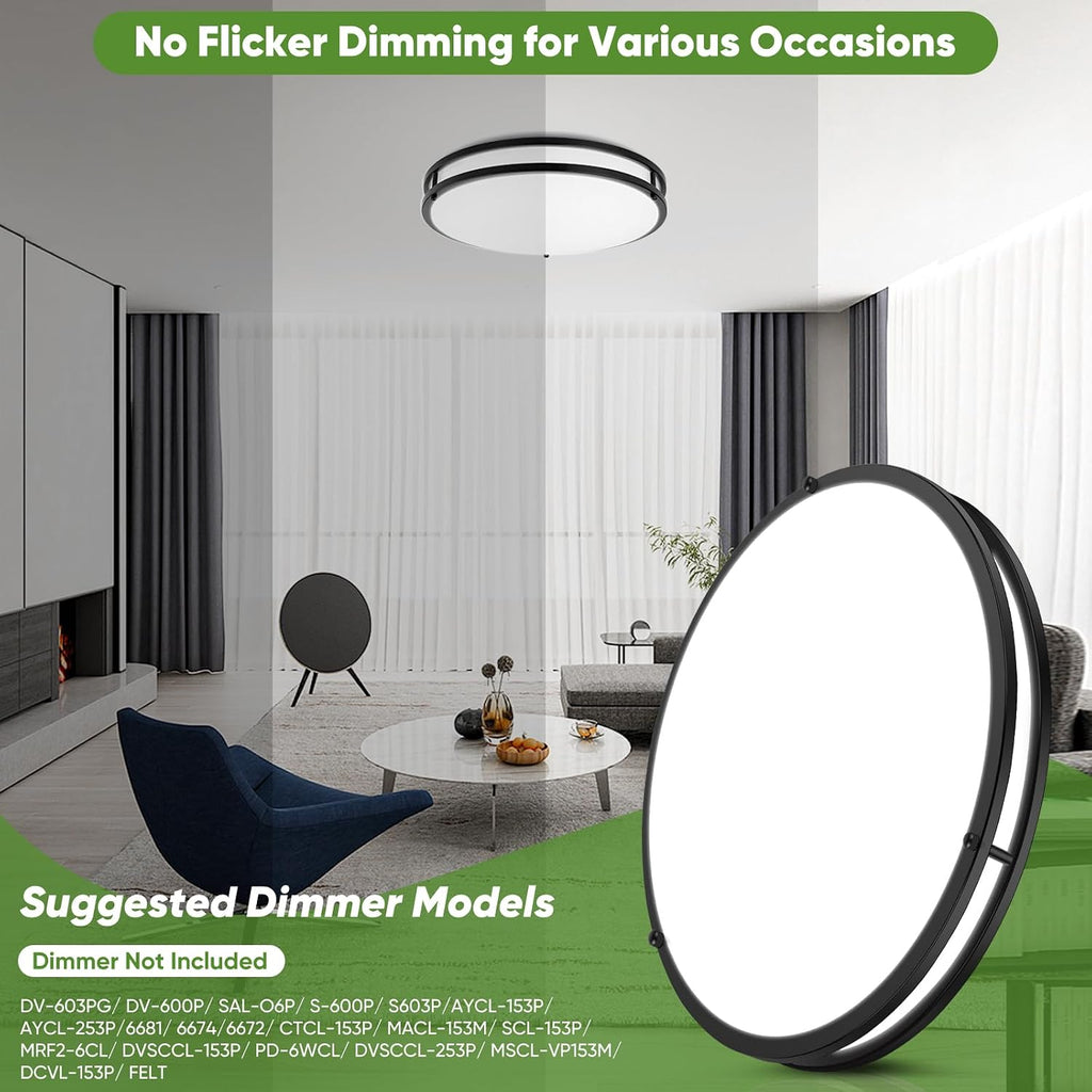 18inch 50W LED Flush Mount Ceiling Lights 5600lm Super Bright, Dimmable LED Ceiling Light Fixtures 2700K-6500K 5CCT Adjusted, 2-Pack Modern Black Light Fixture Ceiling for Living Room Bedroom Kitchen