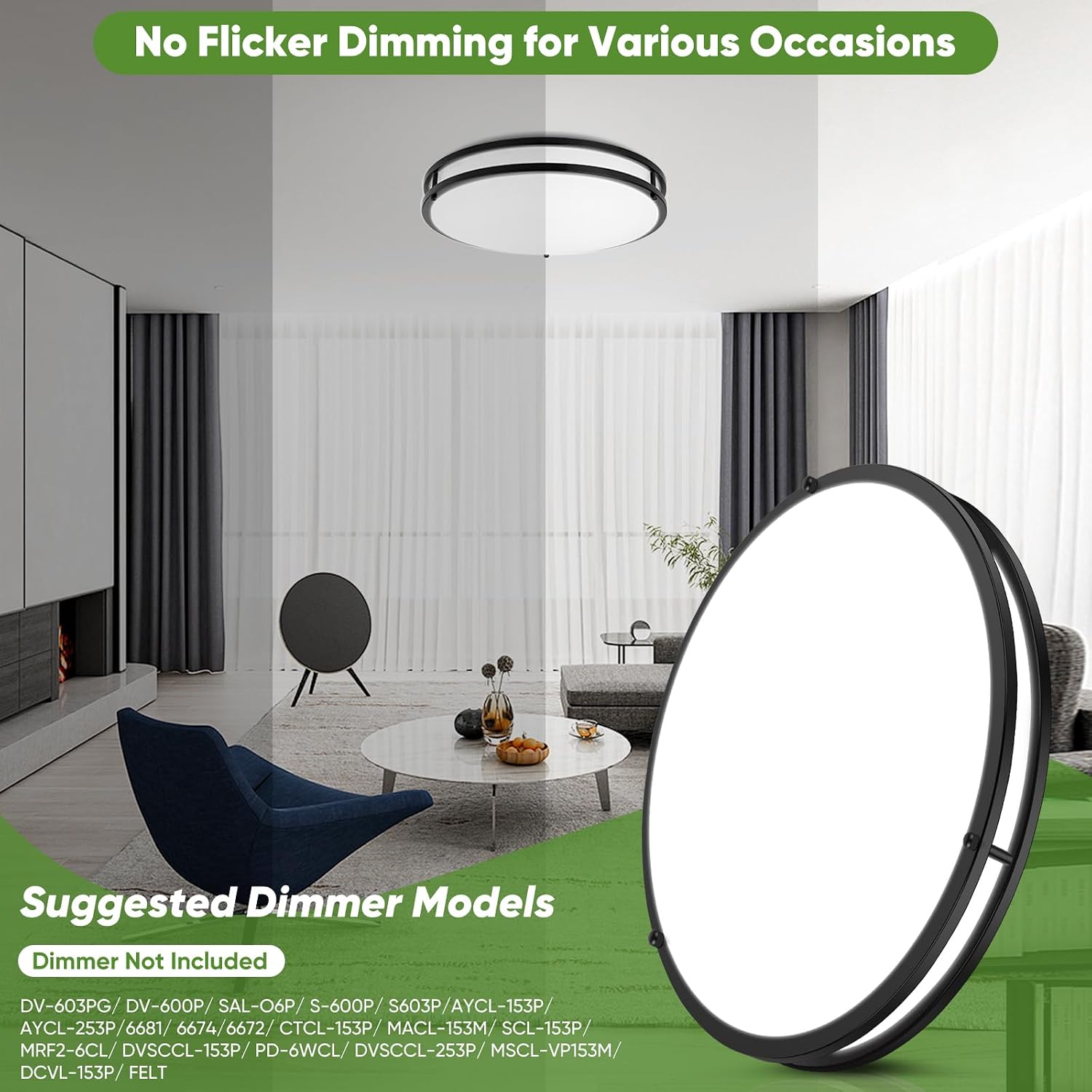 18inch 50W LED Flush Mount Ceiling Lights 5600lm Super Bright, Dimmable LED Ceiling Light Fixtures 2700K-6500K 5CCT Adjusted, 2-Pack Modern Black Light Fixture Ceiling for Living Room Bedroom Kitchen