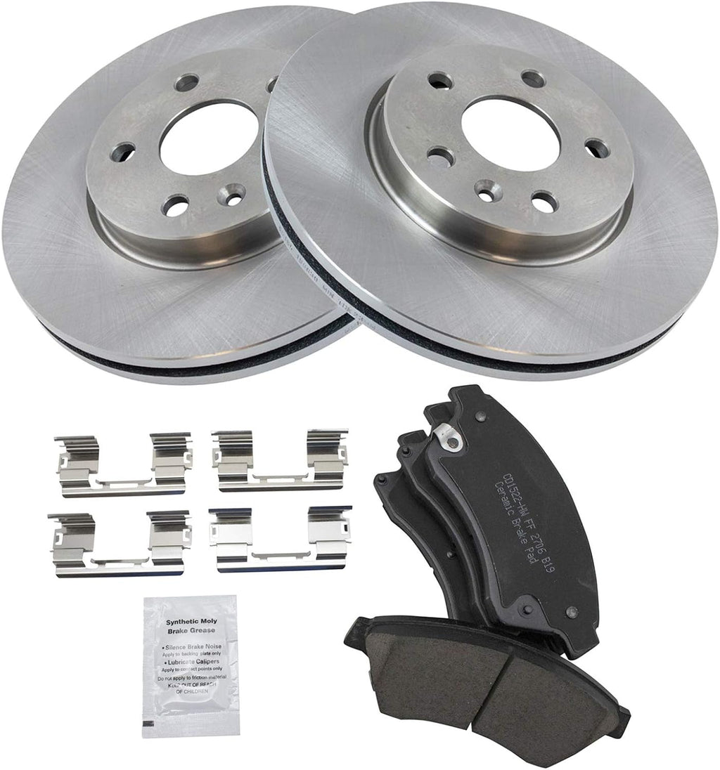 TRQ Front Brake Pad and Rotor Set Ceramic Vented Rotors 10.87 in 5-Lug for 2011-2015 Chevrolet Cruze 2016 Cruze Limited 2012-2017 Sonic