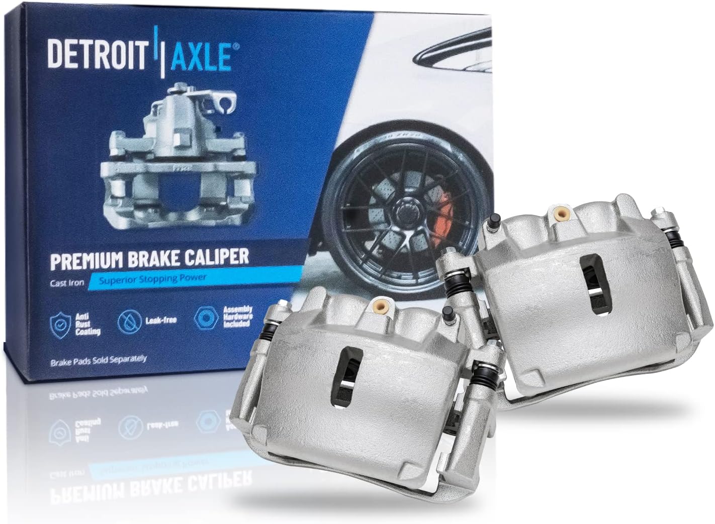 Detroit Axle - Front Brake Kit for 4WD 05-08 Ford F-150 Lincoln Mark LT Drilled & Slotted Brake Rotors Calipers Ceramic Brakes Pads 2005 2006 2007 2008 Replacement 6 Lug