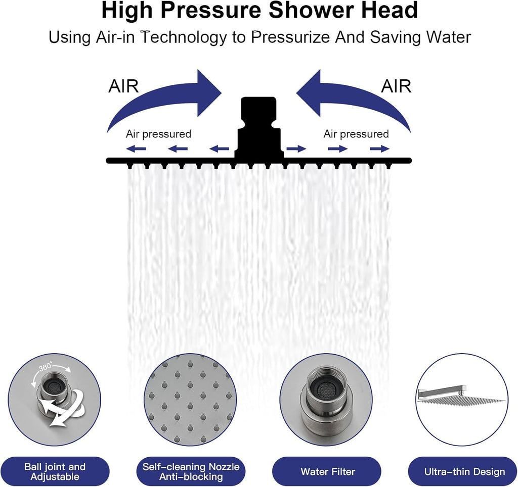RUMOSE Rainfall Shower System with 4 Body Jets Wall Mounted 4 Mode Shower Faucet Set with 12 Inch Rain Shower Head and 2 in 1 Handheld Spray, Brushed Nickel Brass Shower Fixtures, Rough-in Valve