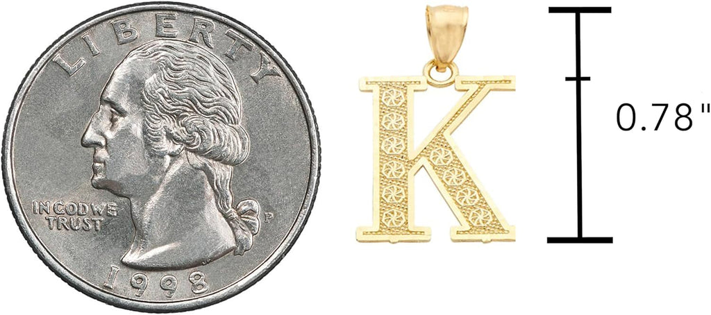 LoveBling 10K Yellow Gold Diamond Cut A to Z Alphabet Initial Letter Charm Necklace Pendant (Small Size)